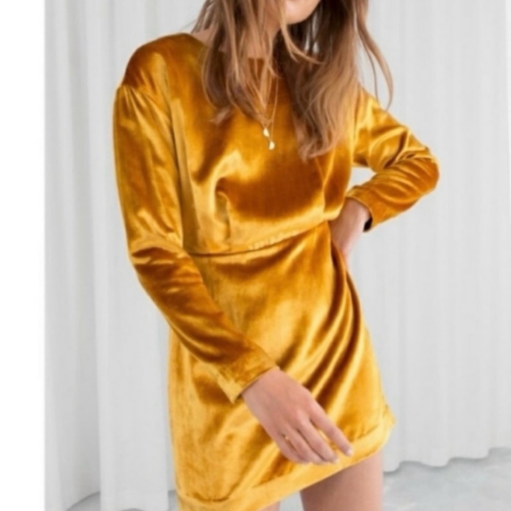 & Other Stories Gold Velvet Long Sleeve Dress